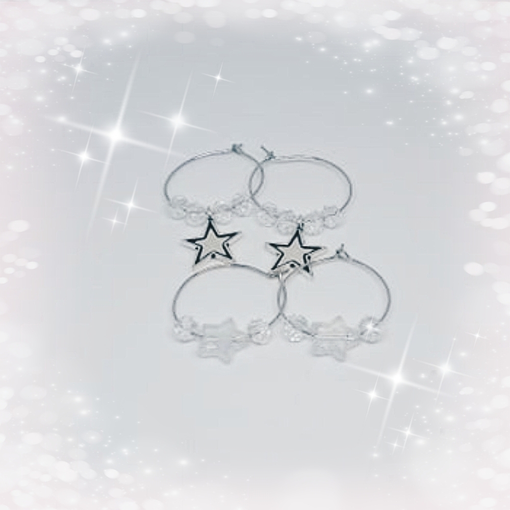 Kawaii Earrings - Iridescent Star Hoop Earrings - Silver Earrings